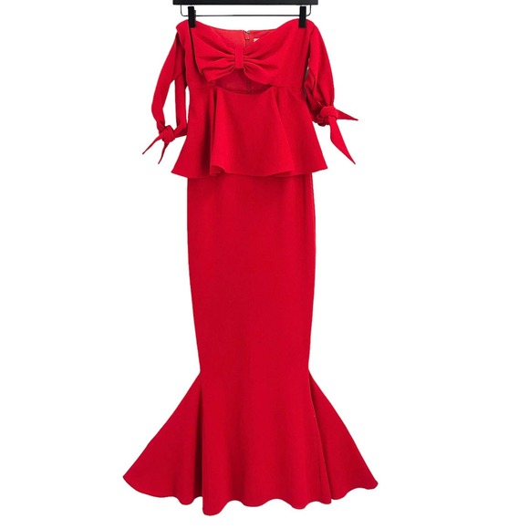 🚨ASOS Collection Womens Size 4 Havana Tie Bow Front Maxi Dress in Red - Picture 2 of 8